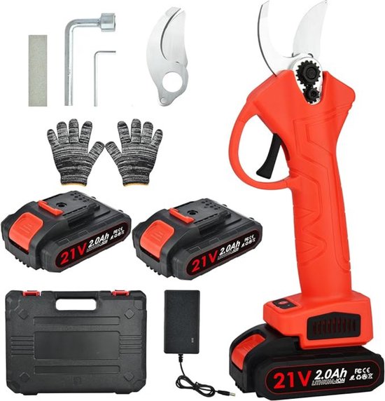 Elektrische Snoeischaar Incl. Opbergkoffer, 2 Accu’s en Meer - 30mm Snijdiameter - Professioneel Heggenschaar op Batterij - Draadloos Elektrisch Takkenschaar - Tuin Snoei Schaar voor Knippen & Snoeien van Heggen & Takken - Tuinschaar - Rood van DEMA