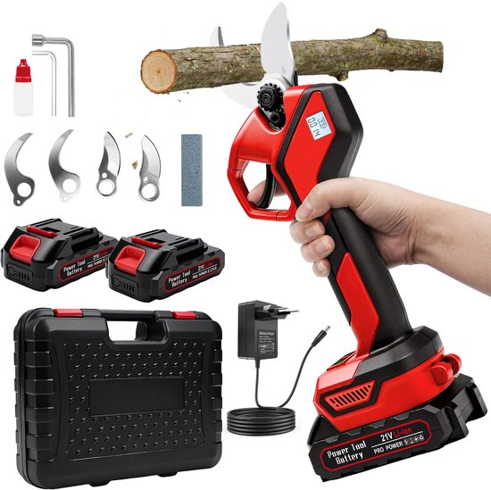 Elektrische Snoeischaar Incl. Opbergkoffer - 40mm Snijdiameter - Accu Takenschaar - Elektrische Tuinschaar - Heggenschaar - Accu Snoeischaar - rood van Merkloos	