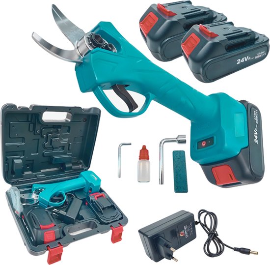 Elektrische Snoeischaar Incl. Opbergkoffer en 2xAccu’s - Draadloos Elektrisch Takkenschaar - 30mm Snijdiameter