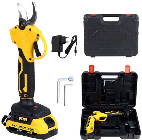 Elektrische Snoeischaar Incl - Opbergkoffer en Accu’s - 30mm Snijdiameter - Professioneel Heggenschaar op Batterij - Draadloos Elektrisch Takkenschaar - Tuin Snoei Schaar voor Knippen & Snoeien van Heggen & Takken - Tuinschaar - 1500W - Geel van DeWalt