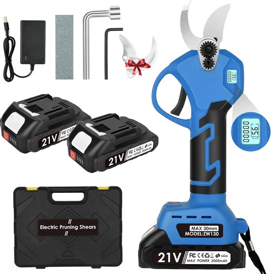 Elektrische snoeischaar - Met 2 accu's - Accu snoeischaar - Elektrische snoeischaar met accu - Accu takkenschaar - Inclusief koffer - Must have voor in de tuin! van Merkloos	