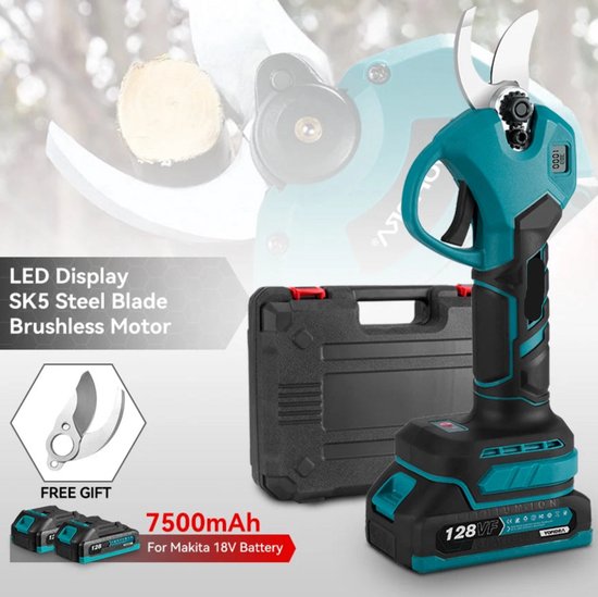 Elektrische Snoeischaar - Takkenschaar - Takkenzaag - Snoeizaag - Accu - 30MM - Borstelloze - Draadloze - Snijdiameter - Takkenschaar met 2 Snelheden - 18V - 1x Accu - Voor Fruitbomen, Bonsai en Takken van Merkloos	