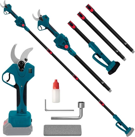 elektrische takkenschaar met verlengstang van 2,2 m - 65 mm maximale opening, 40 mm snijdiameter, 2-in-1 telescopische tuinschaar, compatibel met Makita 18 V, voor boomsnijden