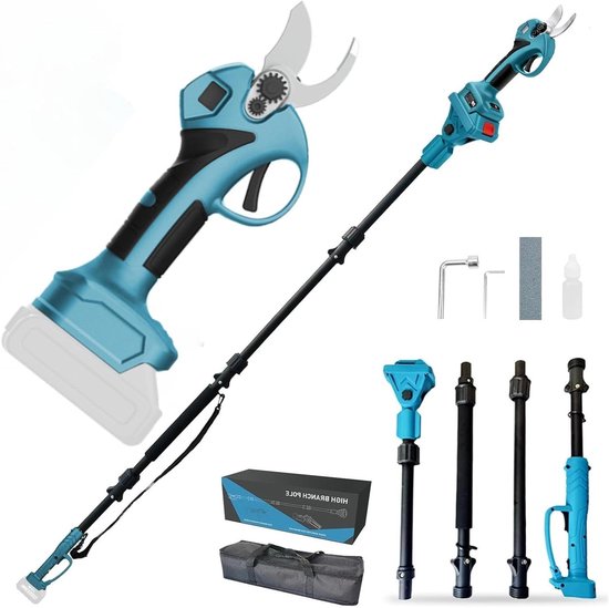 Elektrische takkenschaar telescoop 30 mm bereik tot 4,5 m snoeischaar draadloos met accu compatibiliteit. van Merkloos	