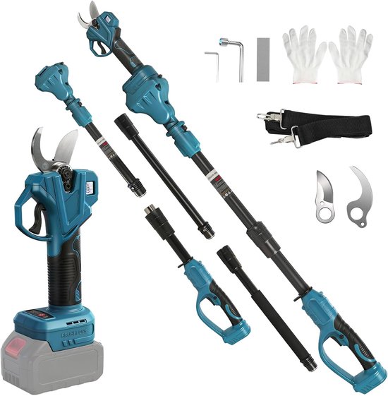 Elektrische telescopische snoeischaar, 2-in-1, draadloos, voor Makita 18 V batterijen (zonder accu), snede 3,5 cm, uittrekbaar tot 2,43 m, 180° verstelbaar voor het snoeien van bomen, takken