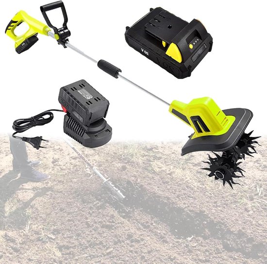Elektrische Tuinfrees - Grondfrees Accu - Bodem Voorbereiden - Lichtgewicht Ergonomisch - 25 cm Werkbreedte - Zwart van Merkloos	