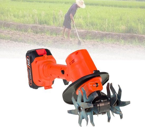 Elektrische Tuinfrees - Mini Frees - Bodem Bewerken - Snoerloos Werken - 10cm Breed - Oranje van Merkloos	