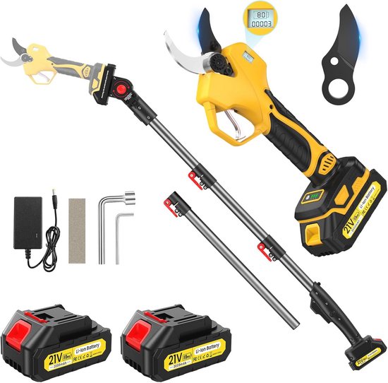 Elektrische tuinschaar met verlengstang - Snoeischaar met borstelloze motor en lange accuduur van Merkloos	