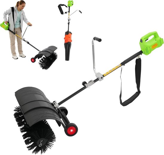 Elektrische veegmachine - Bladblazer schuiver - Buiten reinigen - 2-in-1 functie - 105 x 31 x 36 cm - Zwart groen