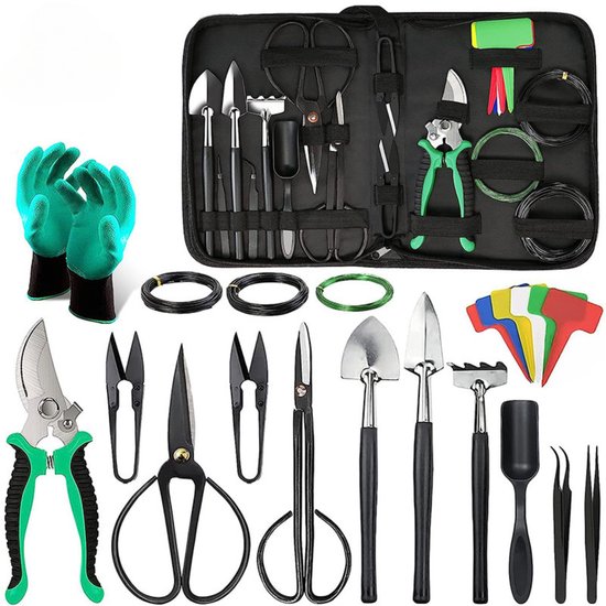 ELEVATE® 24-delige Plantverzorging Set – Complete Tuingereedschap, Bonsai Set met Snoeischaar, Plantschep, Pincet & Opbergtas – Voor Kamerplanten, Tuin & Verpotten van Merkloos	