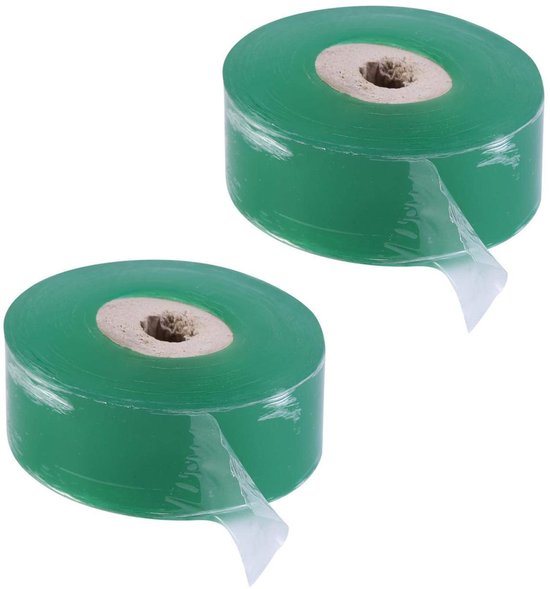 Enttape voor Planten en Fruitbomen - 2 Rollen - Tuin-enttape - Zelfklevende Entfolie - 2 cm breed, 100 m/rol - PVC - Tuintape voor Bloemisten - Rekbare Transparante Tape voor Planten en Fruitbomen - Groen
