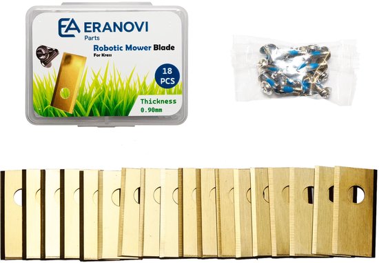 Eranovi mesjes robotmaaier - geschikt voor alle Kress Mission robotmaaiers - 18 stuks reserve messen - 0,9 mm titanium gecoat - inclusief schroeven - robotmaaier messenset voor Kress