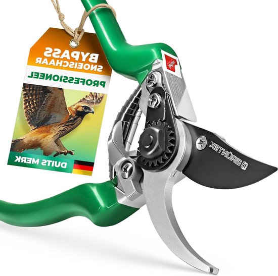 Ergonomic Bypass Secateurs – Garden Shears & Flower Shears with SK5 Blade Teflon Coated 48mm Blade Length – Garden Tools for Precision Cutting of Fresh Branches Twigs & Bushes by FALKE. van Merkloos	