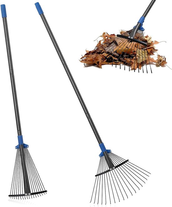 Ergonomische Bladhark met 18 Tanden en Verstelbare Kop 25-45 cm voor Efficiënte Tuinreiniging en Bladverwijdering, Ideaal voor Tuinonderhoud en Tuinwerkzaamheden