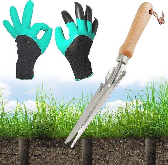 Ergonomische Onkruidsteker 5-in-1 met Roestvrij Staal en Antislip Handgreep - Perfect voor Tuinieren en Verplanten van Merkloos	
