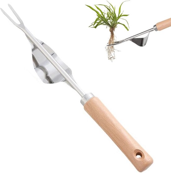 Ergonomische Onkruidsteker van Roestvrij Staal met Houten Handvat - Handmatig Onkruidwieder voor Tuinieren van Merkloos	