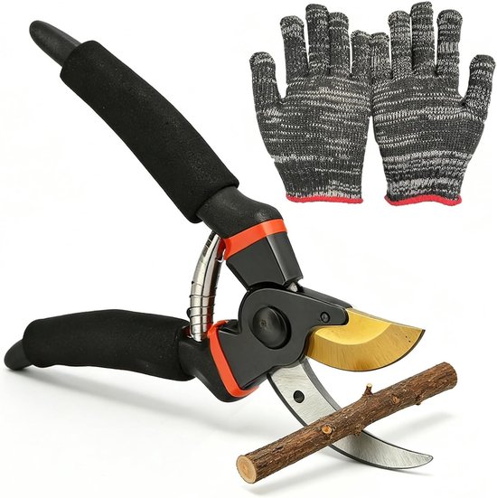 Ergonomische snoeischaar voor tuin, rozen en bomen - Tuingereedschap voor verse takken, bloemen en fruit met handschoenen