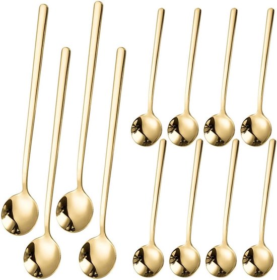 Espresso Lepels - 4 Stuks - 20cm Lange Handgreep Lepels met 8 Stuks - 13.2cm Mini Koffielepels - Roestvrijstalen Theelepels - Roeren voor Koffie - Thee - Dessert - IJscreme van Merkloos	