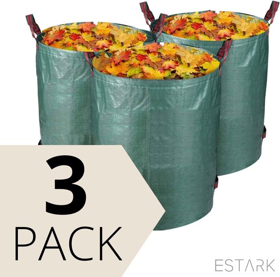 ESTARK® Tuinafvalzak - 3 Stuks 300L - 80x70cm - Opvouwbaar - Groen - Bladerenzak - Afvalzak - Tuin - Tuinieren - Tuinafval Zak - Snoeisel - Gras Bladerzen zak - Groenzak 3 STUKS van ESTARK