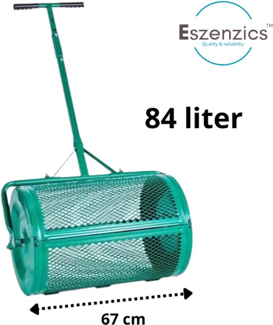 Eszenzics™ Compostverdeler Pro XL - 67 cm wals - Ø40cm - 84 liter - 4x instelbare steellengte - Robuust staal - Compost, zand, graszaad, meststof, bodemaanpassingen van Merkloos	