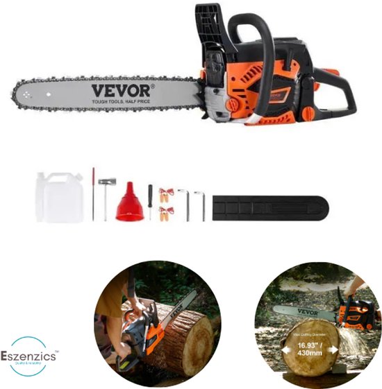 Eszenzics™ Kettingzaag Pro7 - 52CC - 46 cm zwaard - hoogwaardig staal - 1.9 kW - One-touch startknop - stabiel en ergonomisch ontwerp - comfortabel in gebruik - uitgebreide toebehoren van Merkloos	