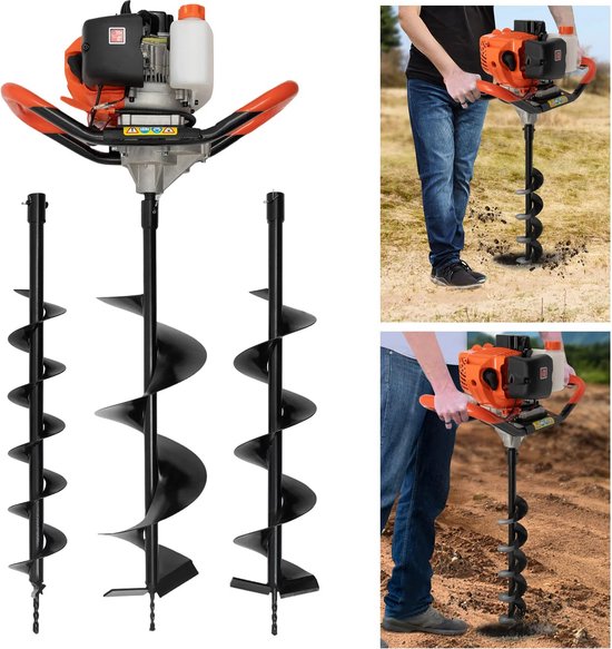 Eszenzics™ Professioneel Grondboor - Krachtig Palenboor- Incl 3 grondboren en accessoires - Benzine - 52CC - 3 PK - 7000 rpm van Eszenzics™
