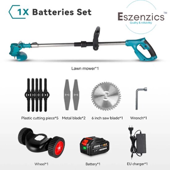 Eszenzics™ Professionele Accu Grasmaaier - 3-in-1 Trimmen Maaien Zagen - Gratis Accu 18V voor Makita - Draadloos - Telescopische Steel - Zaag- en Maaiblad van Eszenzics™