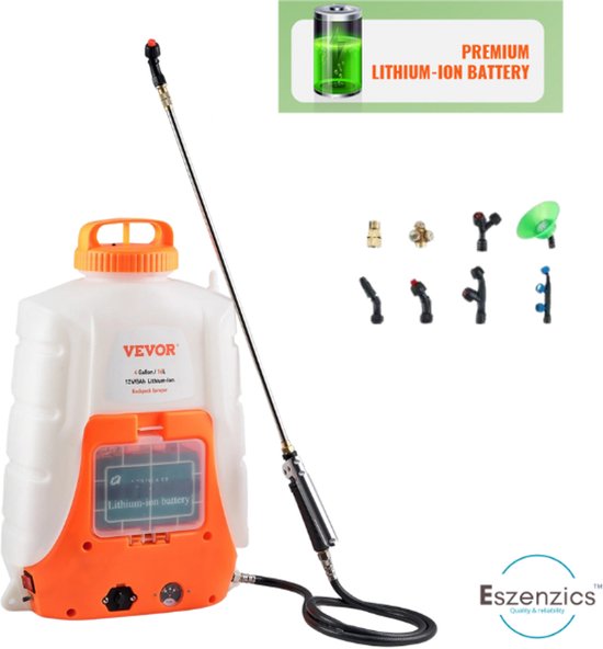 Eszenzics™ Rugsproeier Pro6 - 16 liter rugspuit - drukspuit op accu - oplaadbaar - 6 Bar - zuurbestendig - ergonomisch - 8 sproeistukken - 2 spuitlansen - onkruid - sproeier nevel van Merkloos	