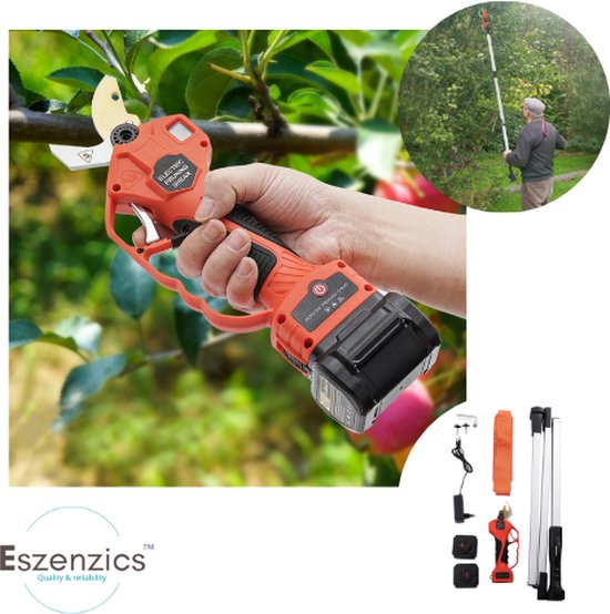 Eszenzics™ Telescopische Snoeischaar - Incl 2 Accu's 21V - Elektrisch - Krachtig 2000mAh - 400W - Tot 190cm en 30mm - Snijsnelheid instelbaar - Beveiligd van Eszenzics™