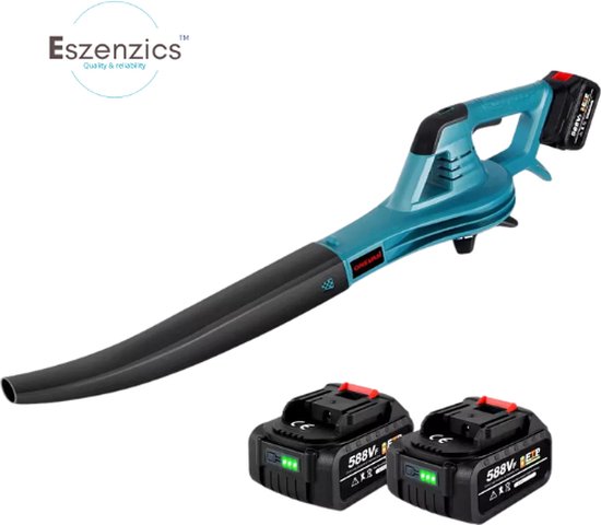 Eszenzics™ Turbo Bladblazer - Zeer krachtig - Duurzame kopermotor - 46000rpm - Elektrisch - Incl. 2 accu's - 4500W - Ergonomische greep - Blauw van Eszenzics™