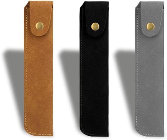 Etui, 3 stuks, leer, vintage, etui, pennenhouder, handgemaakte etui, pennenhoes voor potlood (zwart, grijs, bruin)