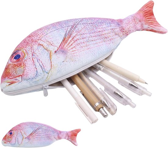 Etui grappig etui in visvorm - realistische vis etui voor pennen en accessoires, creatief viscadeau voor kinderen en volwassenen, rode vis etui