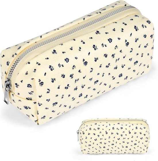 Etui,bloemen etui met rits, etui voor school, etui voor kantoor,make-up,reisaccessoires,kan worden gebruikt als sleuteltas,speelgoedtassen,gemakkelijk mee te nemen - donkerblauw