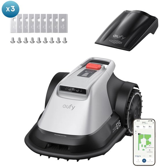 Eufy Robot Grasmaaier E15 800m2 - De Slimste Grasmaaier zonder Grensdraad én GPS + Vervangende messenset van Merkloos	