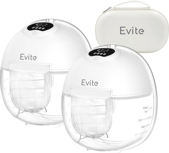 Evite Elektrische Draadloze Borstkolf Maxi – Handsfree & Draagbaar – BPA-Vrij – Dubbele Borstkolf – Met E-book - Inclusief Tas - Wit van Evite