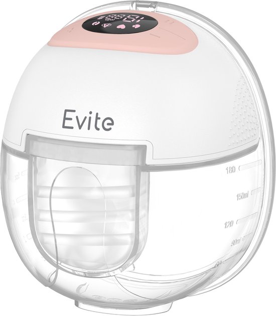 Evite Elektrische Draadloze Borstkolf Nova – Handsfree & Draagbaar – BPA-Vrij – Enkele Borstkolf - Met E-Book - Wit & Roze van Evite