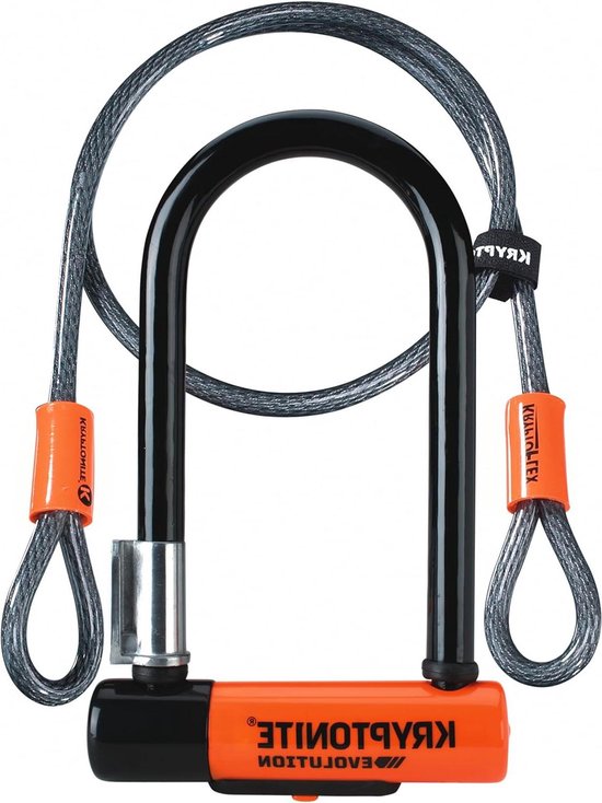 Evolution Mini 7 Kryptonite U-Lock met dubbele Krypto fiets - oranje en zwarte vergrendelingskabel chain lock van EVOLUTION