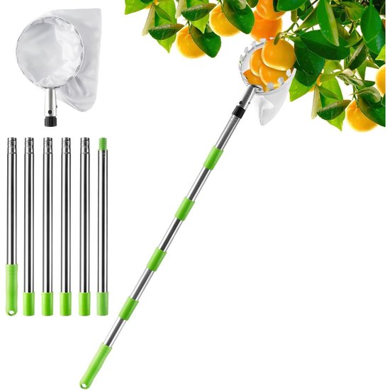 EXCITAT Fruitplukker - met telescopische handgreep - 2,4 m - met roestvrijstalen telescopische steel - Fruitplukker - kersenplukker - Geschikt voor peren, mandarijnen, sinaasappels van Merkloos	