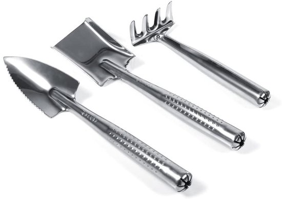 EXCITAT Mini tuingereedschapset - RVS tuinset - Lichtgewicht handschep - Verplantspade - Handhark - 3-pack