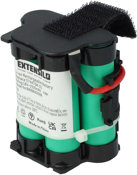 EXTENSILO Vervangende accu voor Husqvarna 586576201 (5865762-01), 589586101 (5895861-01), 574476801 (5744768-01) voor grasmaaiers (2500mAh 18V Li-Ion)