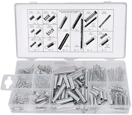 Extension Springs, Assortment Springs and Compression Springs Made of Galvanized Spring Steel, Spring Set with Storage Box, 20 Sizes, 200 Pieces van Hilitand