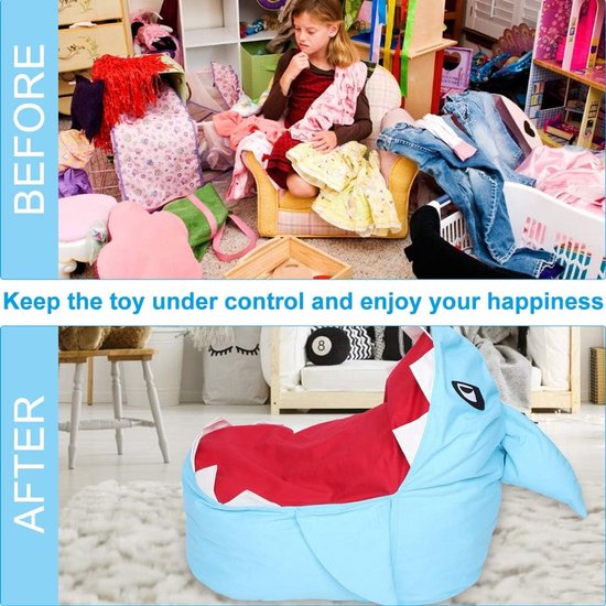Extra Large Bean Bag Shark Cuddle Storage Bean Bag Chairs Soft Plush Toy Organizer Fluffy Lounge Sofa for Kids Adults Sitting and Sleeping (Blue) van Merkloos	