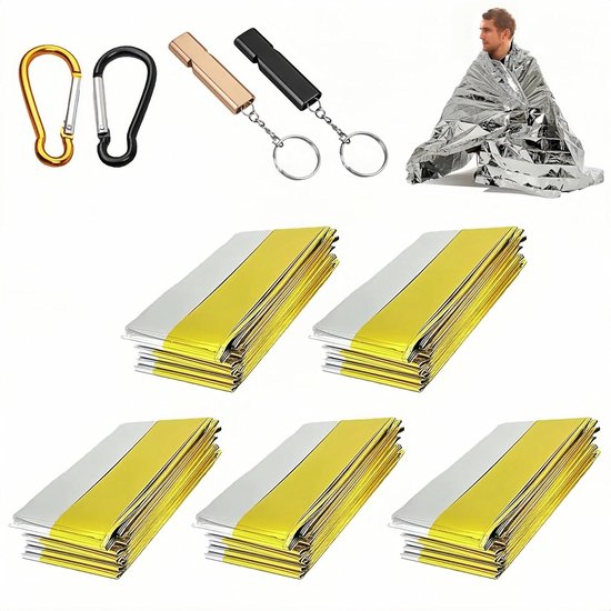 Extra Sterke Nooddeken met 2 Carabiners en 2 Fluitjes - Nooddeken of Ruimdeken - Eerste Hulp Deken - Redingsdeken voor Eerste Hulp - Nood - Hiking - Kamperen en Avontuur van Merkloos	