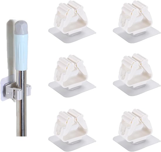 Famanu – Bezemhouder set van 6 – RVS wandclips met antislip klemmen, ruimtebesparende muurorganizer voor schoonmaak- en tuingereedschap – Voor dweil, bezem, schep en borstels van Famanu