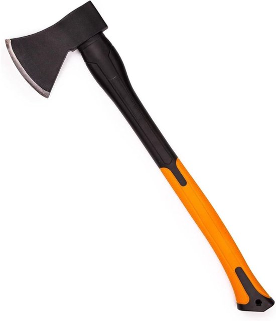 Famanu – Bijl 1250 g - met glasvezel handvat en koolstofstalen lemmet - lengte: 62 cm - velbijl voor houtbewerking - kloofbijl met rubberen handgreep voor tuin en bos