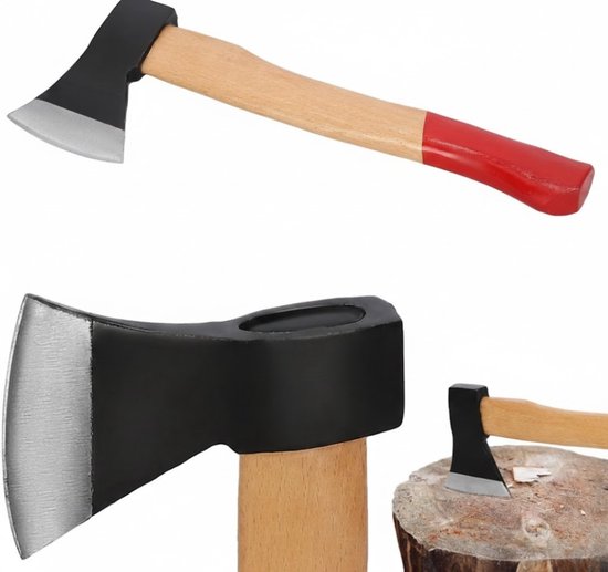 Famanu – Dubbele wigbijl 500g - staal met houten steel - universele handbijl met snijbescherming voor houtbewerking - survival en camping.