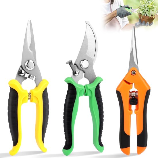 Famanu Gardena Snoeischaar, 3 stuks, scherpe rozenschaar van roestvrij staal, snoeischaar voor takken en takken, snoeischaar, tuinieren, handschaar, oogschaar voor takken/fruitbomen van Famanu