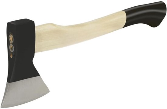 Famanu - Handbijl 600 g met hickorysteel - compacte en robuuste bijl voor houtbewerking - aanmaakhout en tuinwerk - schokabsorberende houten steel - geschikt voor kloven en hakken