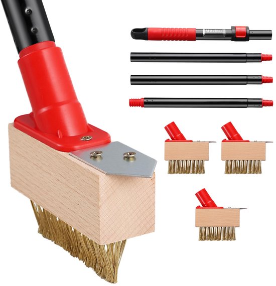 Famanu – Onkruidborstel met telescoopsteel van 135 cm, onkruidverwijderaar met 3 verwisselbare koppen, ideaal voor het verwijderen van onkruid uit hoeken en moeilijk bereikbare plaatsen