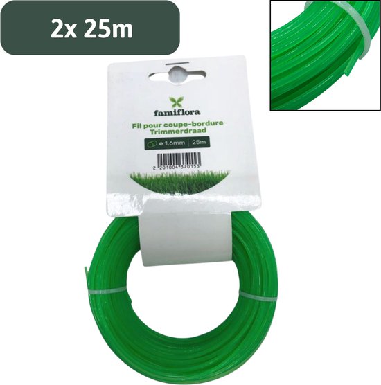 Famiflora trimmerdraad - 2 rollen van 25 meter - Draaddikte 1.6mm - Groen van Famiflora